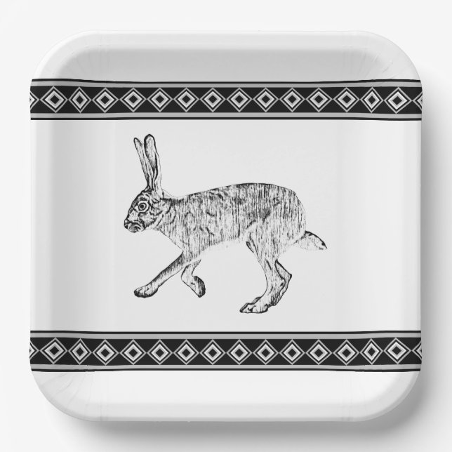 Southwestern Jackrabbit with Diamonds Drawing Paper Plates (Front)