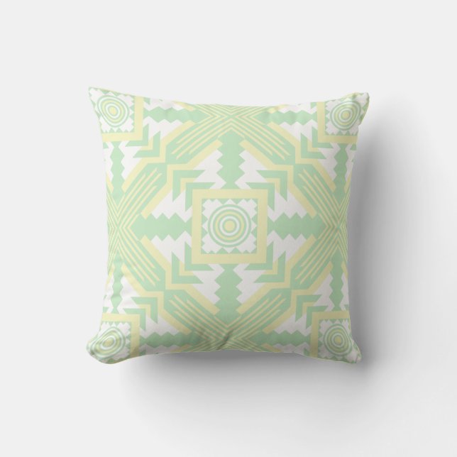 Southwestern Large Print Green and Yellow Throw Pillow (Front)