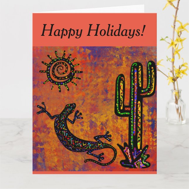 SOUTHWESTERN LIZARD  ART      CARD (Yellow Flower)