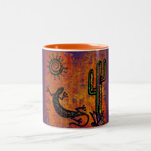 SOUTHWESTERN LIZARD ART       Two_Tone COFFEE MUG