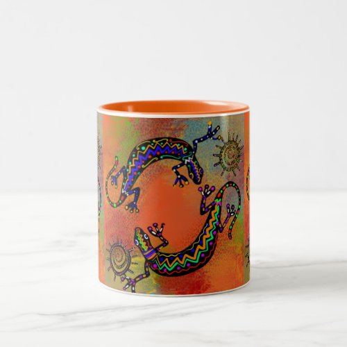 SOUTHWESTERN LIZARD ART      Two_Tone COFFEE MUG