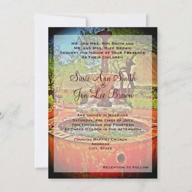 Southwestern Mexican Fountain Wedding Invitation (Front)