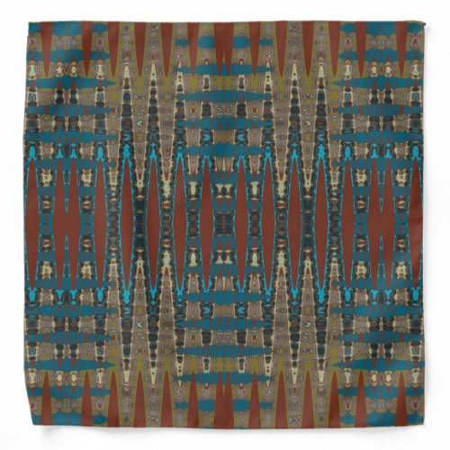 Southwestern Mosaic Zigzag Copper Brown Teal Bandana