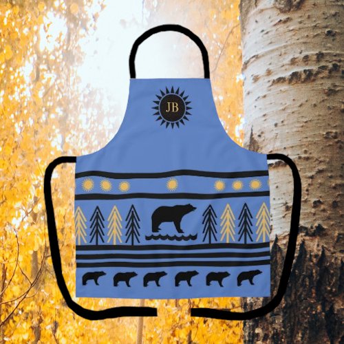 Southwestern Mountain Blue Navajo Black Bear Apron