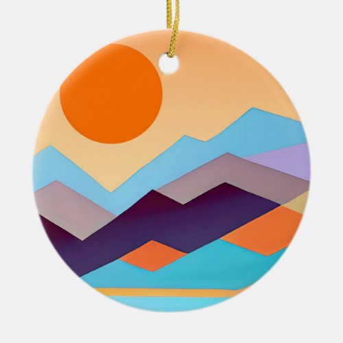 Southwestern Mountains Geometric Abstract  Ceramic Ornament