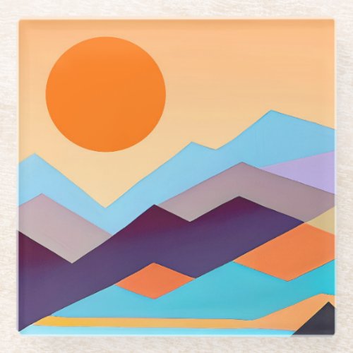 Southwestern Mountains Geometric Abstract  Glass Coaster