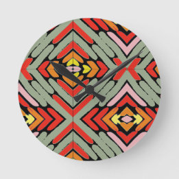 Southwestern Multicolored Pattern Round Clock