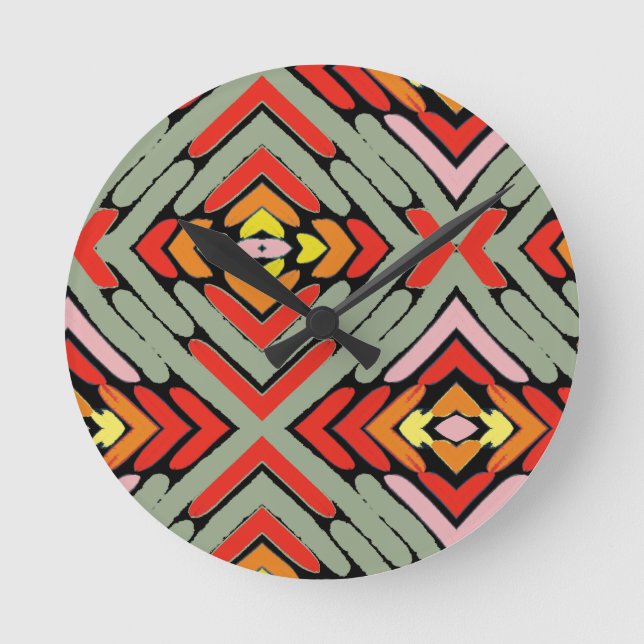 Southwestern Multicolored Pattern Round Clock (Front)