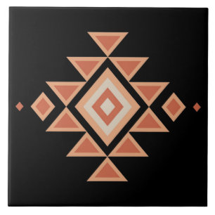 Southwestern Native Black and Desert Orange Ceramic Tile