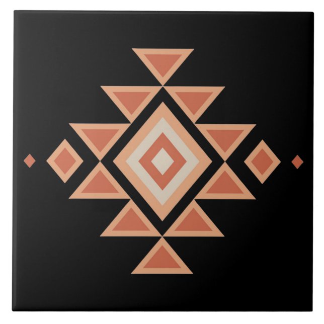 Southwestern Native Black and Desert Orange Ceramic Tile (Front)