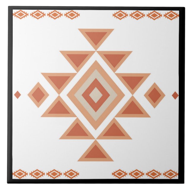 Southwestern Native Black and Desert Orange Ceramic Tile (Front)