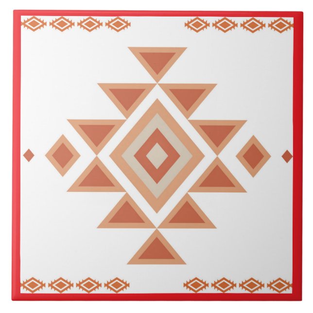 Southwestern Native Red and Desert Orange Ceramic Tile (Front)