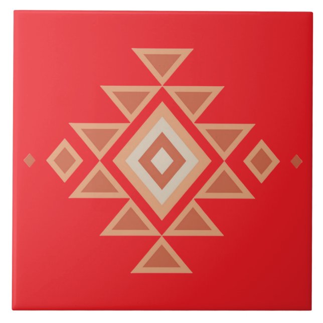 Southwestern Native Red and Desert Orange Ceramic Tile (Front)