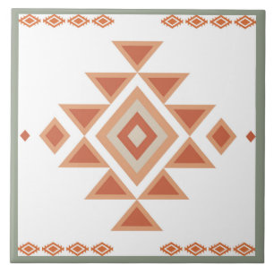 Southwestern Native Sage Green and Desert Orange Ceramic Tile