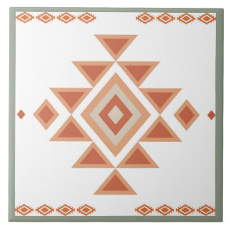 Southwestern Native Sage Green and Desert Orange Ceramic Tile