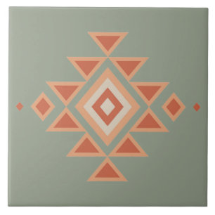 Southwestern Native Sage Green and Desert Orange Ceramic Tile