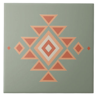 Southwestern Native Sage Green and Desert Orange Ceramic Tile