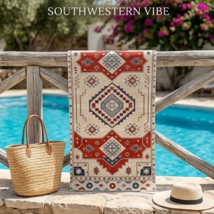 Southwestern Navajo Geometric Rug – Vintage Tribal Beach Towel