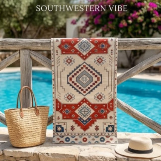Southwestern Navajo Geometric Rug – Vintage Tribal Beach Towel
