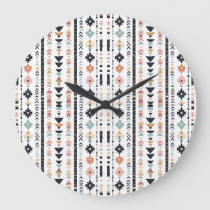 Southwestern Navajo Inspired Geometric Cream Teal Large Clock