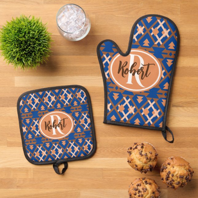 Southwestern Oasis Aztec Geometric Oven Mitt & Pot Holder Set (Top Down)