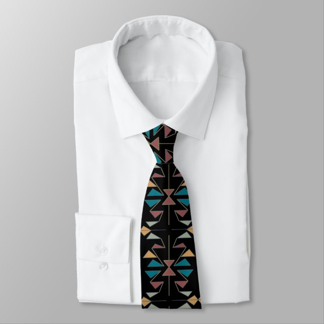 Southwestern Oblique Triangle Pattern Design Neck Tie (Tied)
