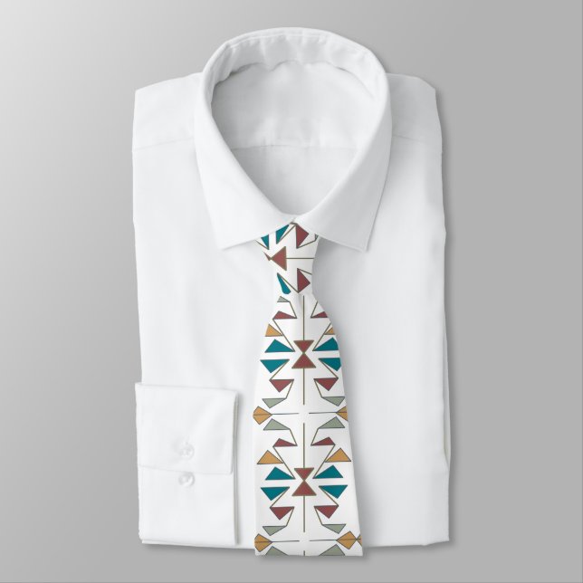 Southwestern Oblique Triangle Pattern Design Neck Tie (Tied)