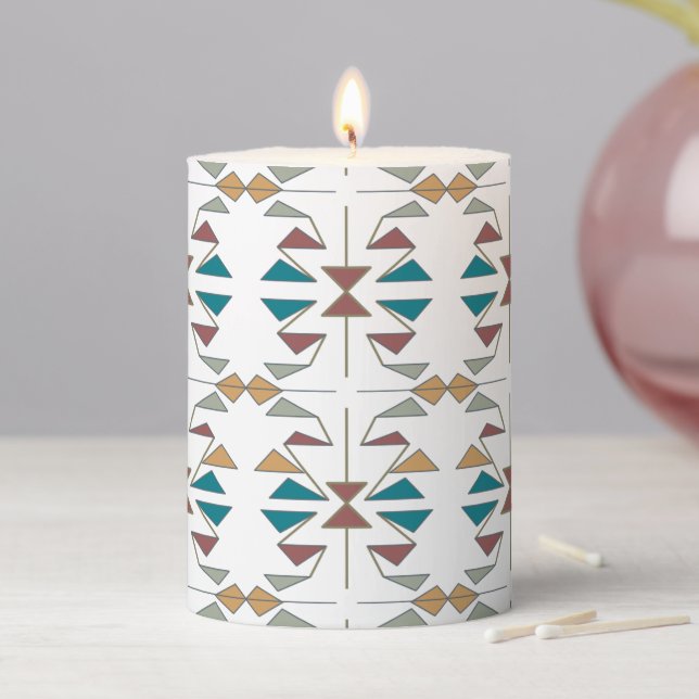 Southwestern Oblique Triangle Pattern Design Pillar Candle (In Situ)