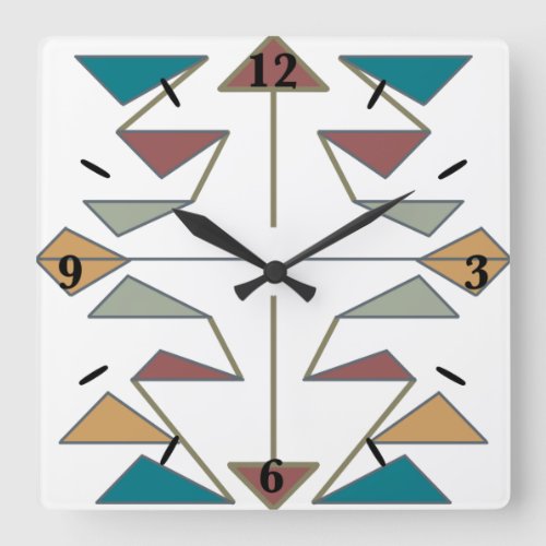 Southwestern Oblique Triangle Pattern Design Square Wall Clock