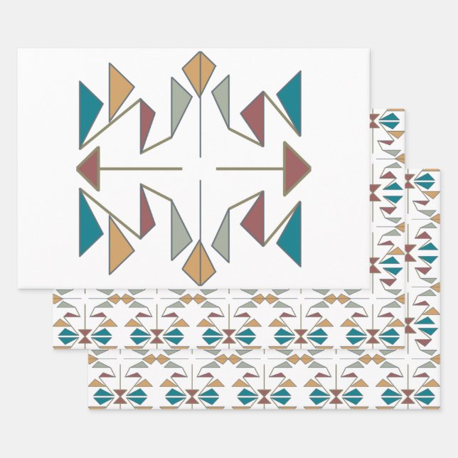 Southwestern Oblique Triangle Pattern Design Wrapping Paper Sheets (Set)