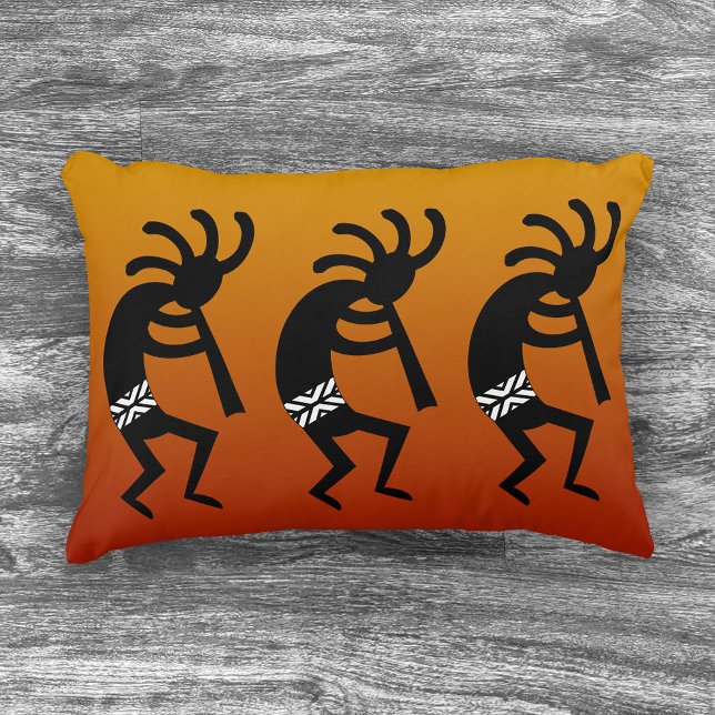 Southwestern Orange And Black Dancing Kokopelli Decorative Pillow (Creator Uploaded)