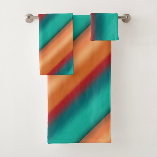 Southwestern Orange Red Turquoise Rainbow Stripes Bath Towel Set