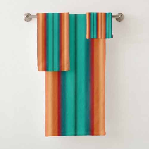 Southwestern Orange Red Turquoise Rainbow Stripes Bath Towel Set