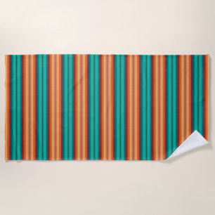 Southwestern Orange Red Turquoise Rainbow Stripes Beach Towel