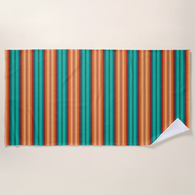 Southwestern Orange Red Turquoise Rainbow Stripes Beach Towel (Front)