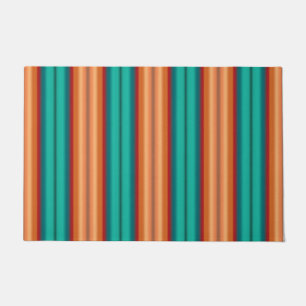 Southwestern Orange Red Turquoise Rainbow Stripes Doormat