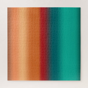 Southwestern Orange Red Turquoise Rainbow Stripes Jigsaw Puzzle