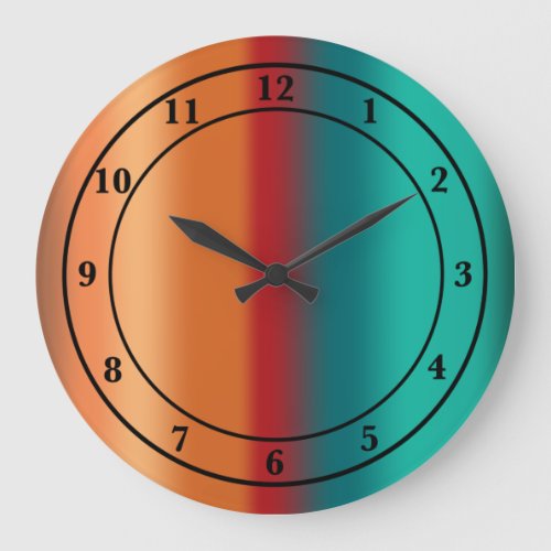 Southwestern Orange Red Turquoise Rainbow Stripes Large Clock
