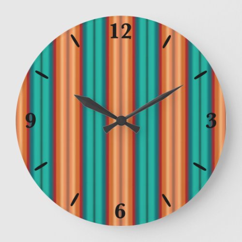 Southwestern Orange Red Turquoise Rainbow Stripes Large Clock