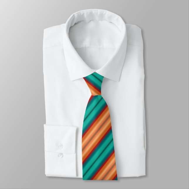 Southwestern Orange Red Turquoise Rainbow Stripes Neck Tie (Tied)