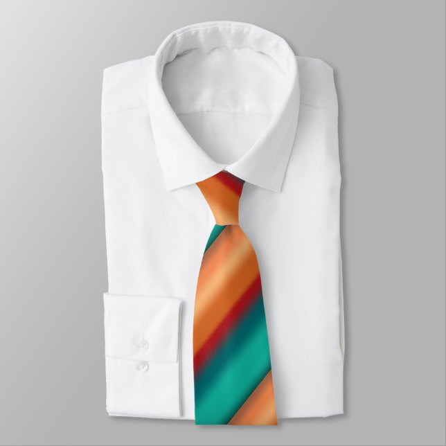 Southwestern Orange Red Turquoise Rainbow Stripes Neck Tie (Tied)
