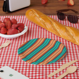 Southwestern Orange Red Turquoise Rainbow Stripes Paper Plates