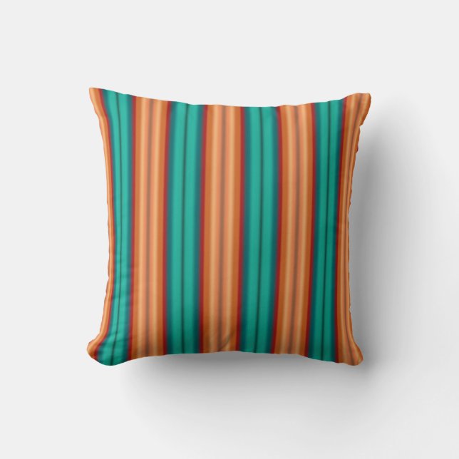 Southwestern Orange Red Turquoise Rainbow Stripes Throw Pillow (Front)