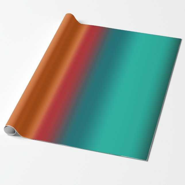 Southwestern Orange Red Turquoise Rainbow Stripes Wrapping Paper (Unrolled)
