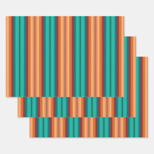 Southwestern Orange Red Turquoise Rainbow Stripes Wrapping Paper Sheets