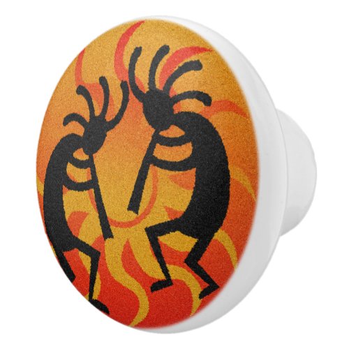 Southwestern  Orange Sun Kokopelli Ceramic Knob