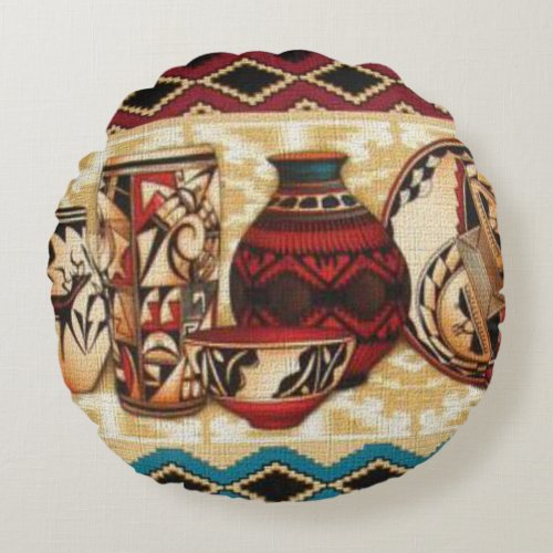 Southwestern pattern fun round throw pillow