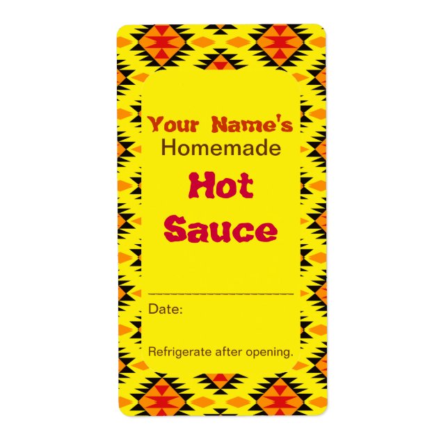 Southwestern Pattern Personalized Hot Sauce Labels (Front)