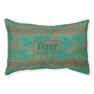 Southwestern Personalized Teal Geometric Small Pet Pet Bed