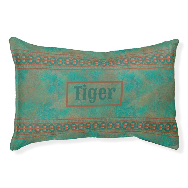 Southwestern Personalized Teal Geometric Small Pet Pet Bed (Front)